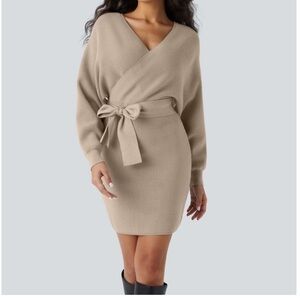 HALARA NWOT SIZE M Crossover V Neck Batwing Sleeve Belted Casual Sweater Dress